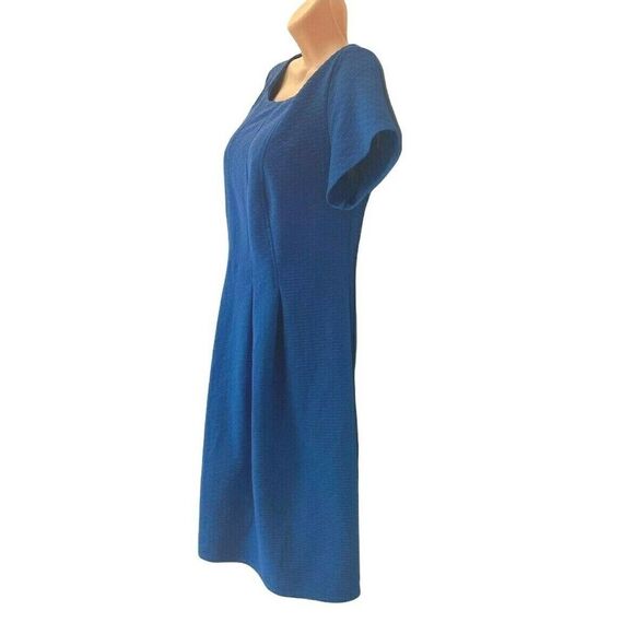 TAYLOR Mid-Weight Royal Blue Textured Knit Knee Length Office Career Dress - Picture 6 of 11